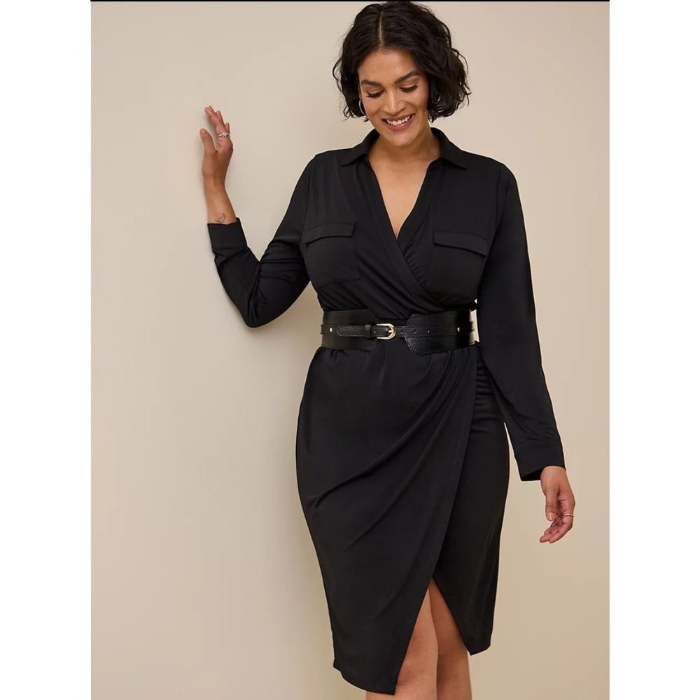 AT THE KNEE STUDIO KNIT COLLARED DRESS